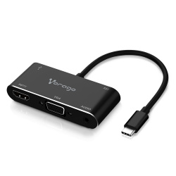 Vorago Adaptador USB-C Macho - VGA/HDMI/USB-C/3.5mm/USB-A Hembra, Negro 