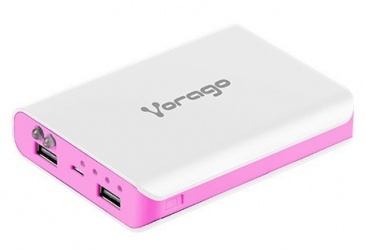 Cargador Portátil Vorago PowerBank AU-300, 12.000mAh, USB, Rosa/Blanco 