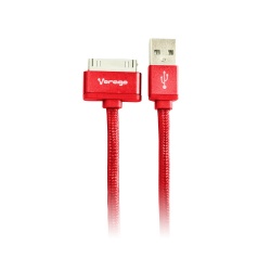 Vorago Cable USB A Macho - Apple 30-pin Macho, 1 Metro, Rojo, para iPhone/MacBook/iPod 