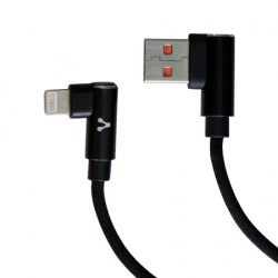 Vorago Cable de Carga USB Angulado Macho - Lightning Angulado Macho, 1 Metro, Negro, para iPhone/iPad 