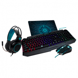 Kit Gamer Teclado/Mouse/Audífonos/Mousepad Vortred Fully Armed, Alámbrico, USB, Negro (Español) 