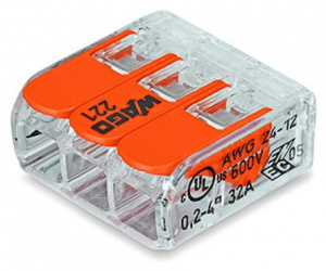Wago Conector Compacto, 3 Entradas, 32A, 450V, Naranja/Transparente 