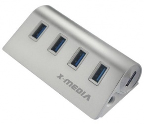 X-Media Hub USB 3.0, 4 Puertos, 5000 Mbit/s, Negro 
