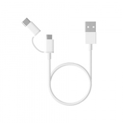 Xiaomi Cable 2 en 1 Macho USB A - Macho MicroUSB - Macho USB C, 30cm, Blanco 