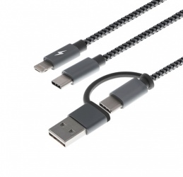 Xtech Cable USB A/C Hembra - USB C Micro USB A/Lightning Hembra, 1.2 Metros, Negro 