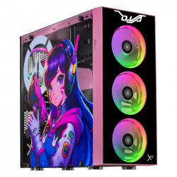 Gabinete Xtreme PC Gaming D.VA, Midi-Tower, ATX/Micro-ATX/Mini-ITX, USB 2.0/3.0, sin Fuente, 4 Ventiladores Instalados, Rosa 