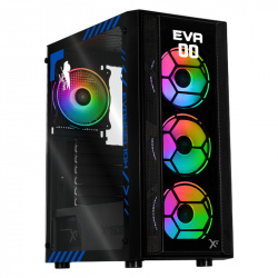 Gabinete Xtreme PC Gaming Evangelion 00, Midi-Tower, ATX/Micro-ATX, USB 2.0/3.0, sin Fuente, 4 Ventiladores Instalados, Negro 