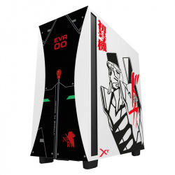 Gabinete Xtreme PC Gaming Evangelion, Midi-Tower, ATX/Micro-ATX/Mini-ITX, USB 3.0, sin Fuente, sin Ventiladores Instalados, Negro/Blanco  