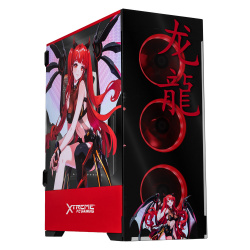 Gabinete Xtreme PC Gaming MG-23059 Ed. Scarlet Dragon, Full Tower, ATX/EATX/Micro-ATX/Mini-ITX, USB 2.0/3.0, sin Fuente, 4 Ventiladores Instalados, Negro/Rojo ― Presenta daño en una bisagra de la tapa lateral. 
