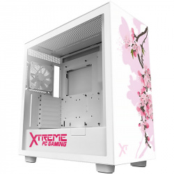 Gabinete Xtreme PC Gaming Sakura l Edition, Midi-Tower, ATX/Micro-ATX/Mini-ITX, USB 3.0, sin Fuente, 2 Ventiladores Instalados, Blanco  