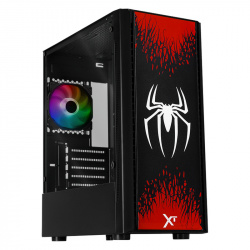 Gabinete Xtreme PC Gaming Spider-ManIIV2, Micro-Tower, Micro-ATX/Mini-ITX, USB 2.0, sin Fuente, 3 Ventiladores Instalados, Negro 