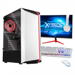 Computadora Gamer Xtreme PC Gaming CM-30089, AMD Ryzen 5 4500 3.60GHz, 16GB, 2TB HDD + 250GB SSD, Wi-Fi, Radeon RX 6500 XT, Windows 10 Prueba, Blanco/Negro ― incluye Monitor 23.8