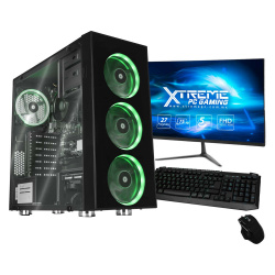 Computadora Gamer Xtreme PC Gaming CM-05374, AMD Ryzen 5 5600G 3.90GHz, 16GB, 2TB + 240GB SSD, Wi-Fi, Windows 10 Prueba, Negro ― incluye Monitor 27