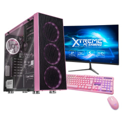 Computadora Gamer Xtreme PC Gaming CM-05373, AMD Ryzen 5 5600G 3.90GHz, 16GB, 2TB + 240GB SSD, Wi-Fi, Windows 10 Prueba, Rosa ― incluye Monitor 27