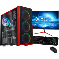 Computadora Gamer Xtreme PC Gaming CM-99944, AMD Ryzen 5 5600 3.50GHz, 16GB, 2TB + 500GB SSD, Adaptador WiFi, NVIDIA GeForce RTX 3060, Windows 10 Prueba, Rojo ― incluye Monitor de 27