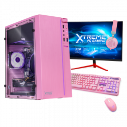 Computadora Gamer Xtreme PC Gaming CM-07356, AMD Ryzen 5 4500 3.60GHz, 16GB, 2TB HDD + 250GB SSD, Wi-Fi, Radeon RX 6500 XT, Windows 10 Prueba, Rosa ― incluye Monitor 23.8