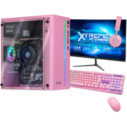 Computadora Gamer Xtreme PC Gaming CM-99919, AMD Ryzen 5 5600G 3.90GHz, 8GB, 250GB SSD, Adaptador WiFi, Windows 10 Prueba, Rosa ― incluye Monitor de 23.8, Teclado, Mouse y Audífonos 