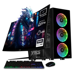 Computadora Xtreme PC Gaming Dragonfly Black, AMD Ryzen 7 5700G, 16GB, 500GB SSD, Wi-Fi, Windows 10 Prueba + Teclado/Mouse/Monitor de 27