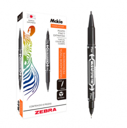 Zebra Papeleria Marcador Permanente McKie, Doble Punta, Negro, 6 Piezas 
