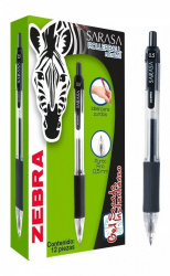 Zebra Lapicero Sarasa, Punto Mediano, 0.5mm, Negro, 12 Piezas 