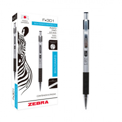 Zebra Papeleria Bolígrafo Retráctil F-301 Compact Grip, Punto Fino 0.7mm, Negro, 6 Piezas 
