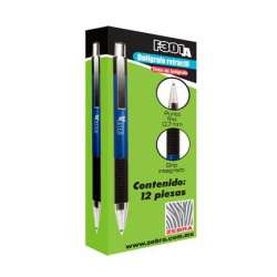 Zebra Bolígrafo de Tinta F-301A, Punto Fino de 0.7mm, Azul, 12 Piezas 