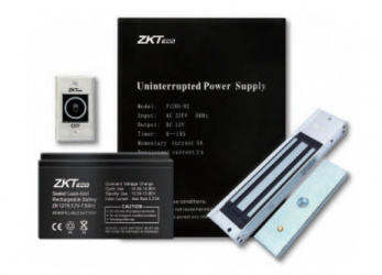 ZKTeco Kit de Accesorios de Control de Acceso - Incluye Botón de Salida, Cerradura Electromagnética, Fuente de Alimentación, Bateria de Respaldo, Soporte. 