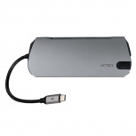Acteck Docking Station Port X DH670 USB C, 1x USB C 3.0, 3x USB A 3.0, 1x HDMI, 1x RJ-45, Plata/Negro