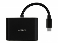 Acteck Adaptador USB C Macho - HDMI/VGA Hembra, Negro