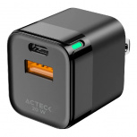 Acteck Cargador de Pared Energon Prime, 20W, 1x USB-A/1x USB-C, Negro
