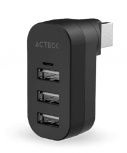 Acteck Hub USB-A Macho - 3x USB-A Macho, 480Mbit/s, Negro