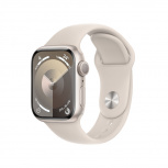 Apple Watch Series 9 GPS, Caja de Aluminio Color Blanco Estelar de 41mm, Correa Deportiva S/M Color Blanco Estelar