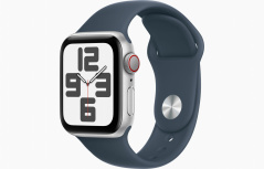 Apple Watch SE 2 GPS + Cellular, Caja de Aluminio Color Plata de 40mm, Correa Deportiva M/L Azul Tormenta