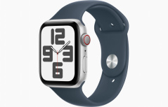 Apple Watch SE GPS + Cellular, Caja de Aluminio Color Plata de 44mm, Correa Deportiva S/M Color Azul Tormenta