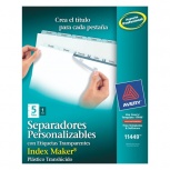 Avery Separadores Personalizables con Etiquetas Transparentes 11449, 1 x 5 Divisiones, Blanco