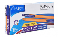 Azor Bolígrafo Retráctil Pin Point RT, Punto Fino 0.7mm, Negro, 12 Piezas