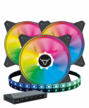 Ventilador Batauro KRN-700-KIT, 3x 120mm, 1100RPM, ARGB, Negro