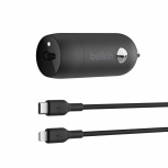 Belkin Cargador para Auto BoostCharge + Cable USB C - Lighnining, 30W, 1x USB C, Negro