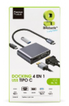BRobotix Docking Station 4 en 1 USB C, 1x USB 3.0, 1x HDMI, 1x USB 3.0, 1x VGA, 1x USB C, Plata