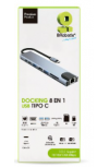 BRobotix Docking Station  8 en 1 USB C, 2x USB 3.0, 1x SD, 1x Micro SD, 1x HDMI, 1x RJ-45, 2x USB C, Plata