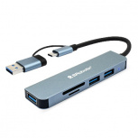 BRobotix Docking Station 5 en 1 USB 3.0/USB-C, 3x USB 3.0, 1x SD, Gris