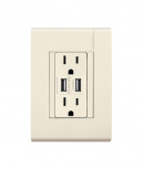 Bticino Tomacorriente E6028NUSBPTLM, 2 Enchufes, 125V, 15A, Marfil