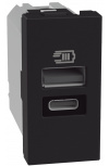 Bticino Tomacorriente JB4191ACQ, 1x USB-A,1x USB-C, 5V, 3A, Negro