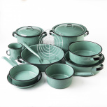 Cinsa Batería de Cocina Yaqui Plus, Acero Vitrificado, 12 Piezas, Verde