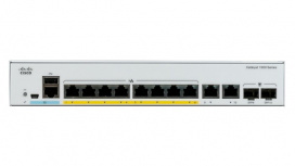 Switch Cisco Gigabit Ethernet Catalyst 1000, 8 Puertos PoE+ 10/100/1000 + 2 Puertos SFP, 20 Gbit/s, Full PoE 120W, 16.000 Entradas - Administrable