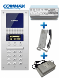 Commax Kit Audioportero Interfon DR2AG, Altavoz, Alámbrico, Negro/Plata ― Incluye Distribuidor de 4 Equipos y Fuente de Alimentación de 24VDC