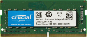 Memoria RAM Crucial Basics DDR4, 2666MHz, 8GB, Non-ECC, CL19, SO-DIMM