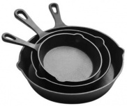 Cuory Juego de Sartenes Beteavon, 3 Piezas, Antiadherente, Hierro Fundido, Negro
