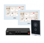 Dahua Videoportero/Interfon KITVPIPWIFI01DH, Altavoz, Alámbrico, Negro/Blanco, Incluye 2 Monitores de 7", Frente de Calle y Switch PoE
