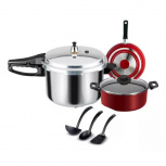 Ekco Batería de Cocina 35914, Aluminio, 7 Piezas, Plata/Rojo
